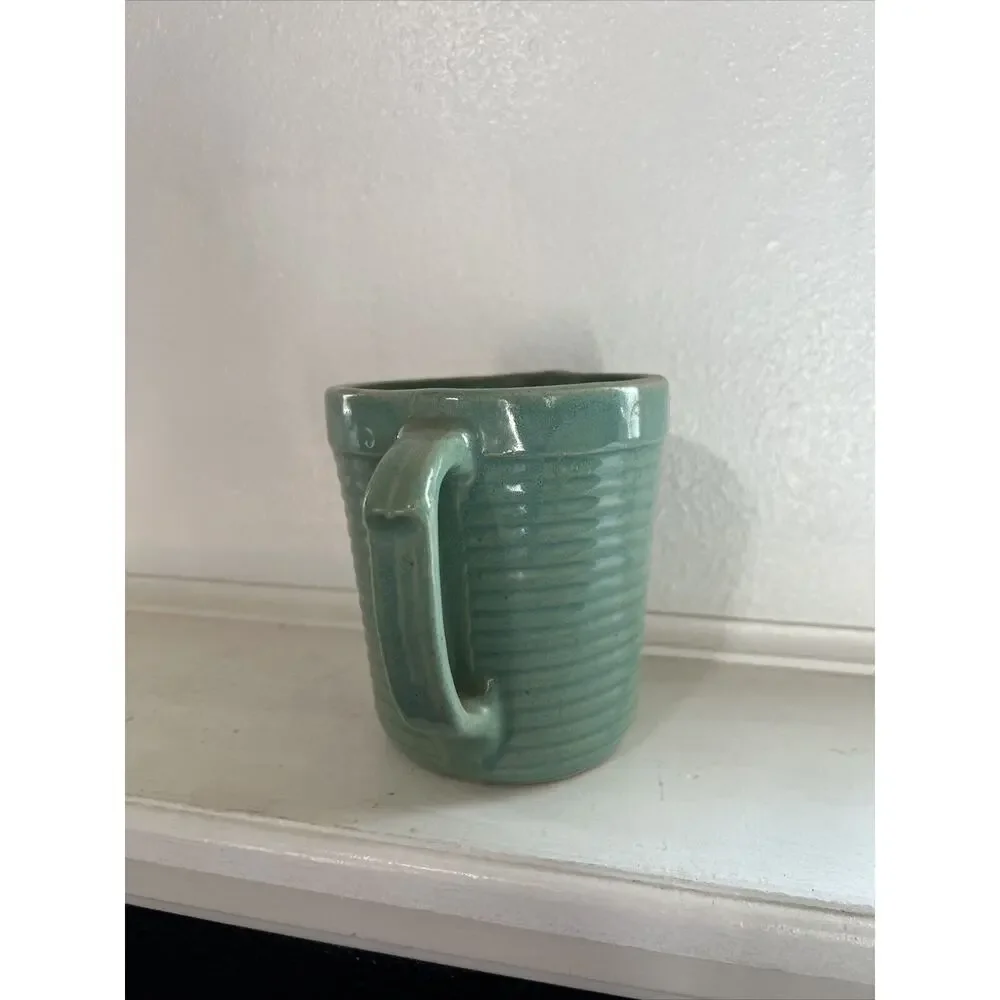 Handmade Pottery Teal Glazed Ribbed Pitcher